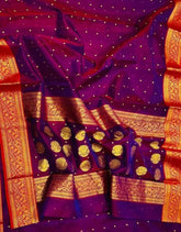 Saree Pure Handloom Chanderi Katan Silk Premium Festive Durga Pujo Dual Shade Purple Naksha Border S10931 - Saree - Aakritee - S10931